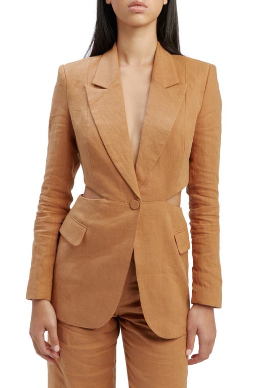 Shop Bardot Domenica Cutout Linen Blazer In Camel