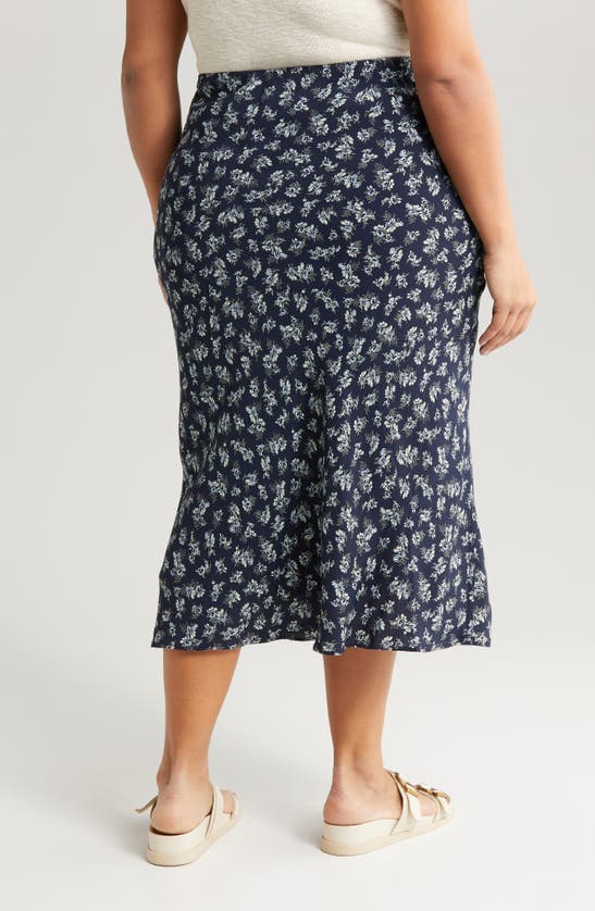 Treasure & Bond Floral Bias Cut Midi Skirt In Navy- Beige Lillith Floral