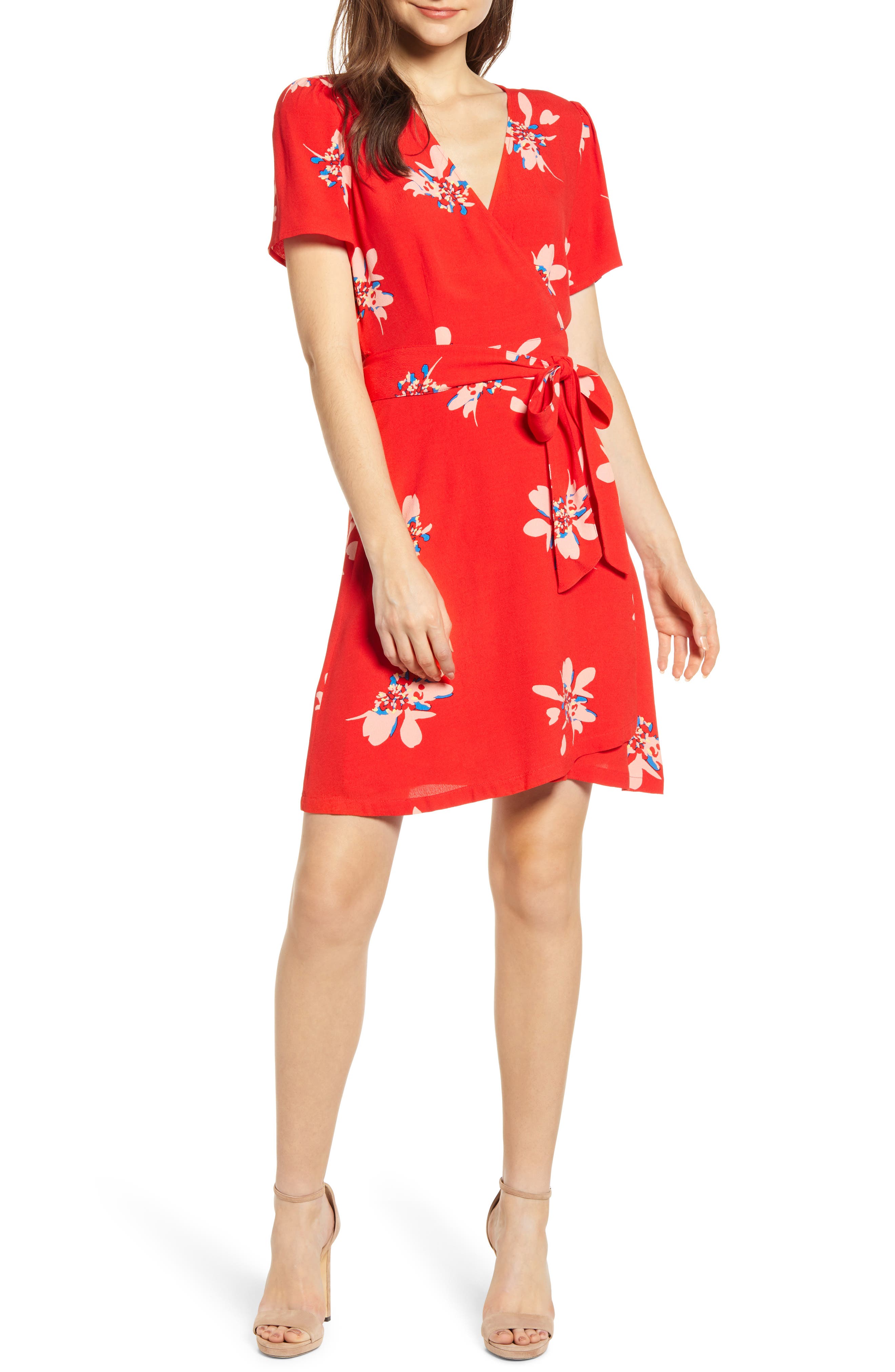 Chelsea28 Print Wrap Minidress, Red