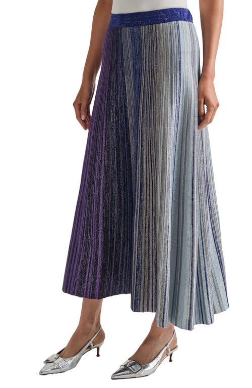 Shop Misook Shimmer Knit Flare Skirt In Starry Night Blue