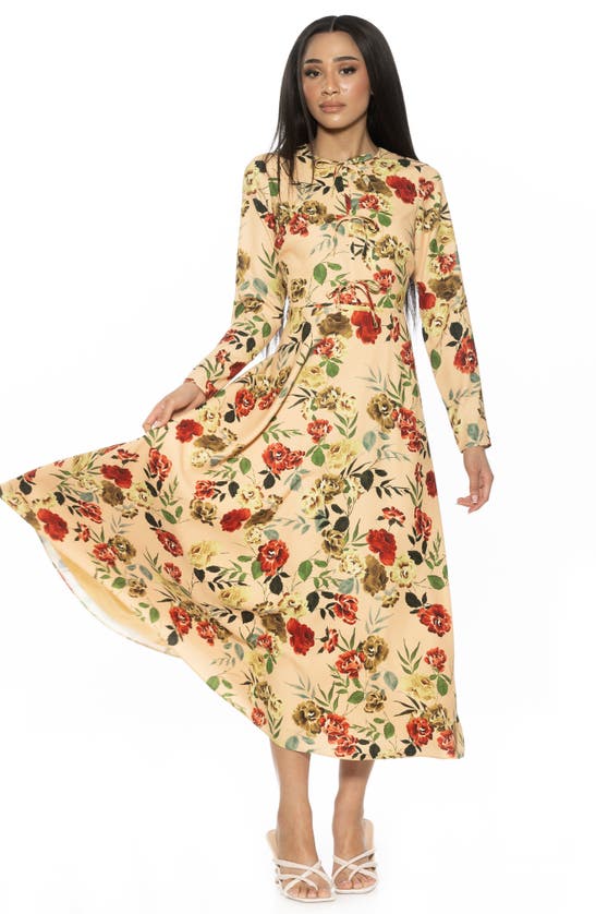 Shop Alexia Admor Ophelia Long Sleeve Midi Dress In Beige Rose