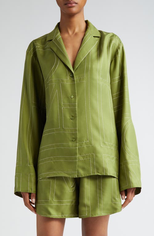 TOTEME Monogram Embroidered Silk Button-Up Shirt Laurel at Nordstrom, Us