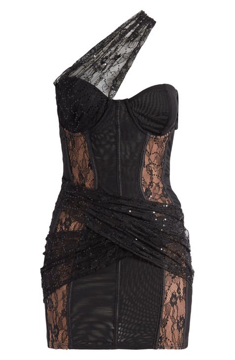 Black Lace Corset Mini Dress - Mistress Rock