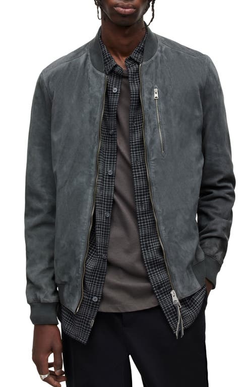 Shop Allsaints Kemble Suede Bomber Jacket In Concrete Grey