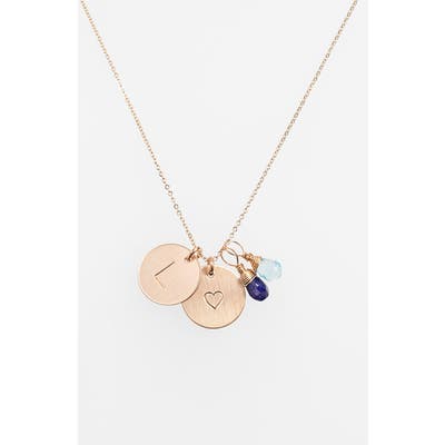 Nashelle Blue Quartz Initial & Heart 14K-Gold Fill Disc Necklace