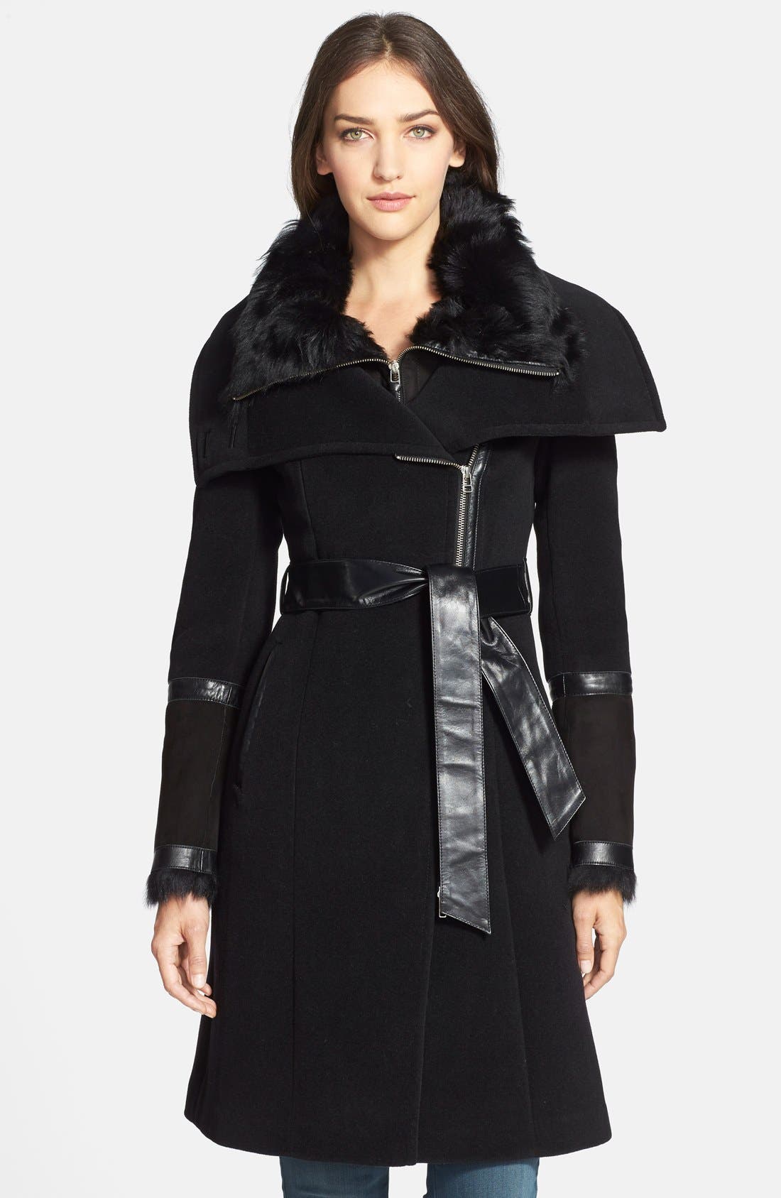 Mackage 'Isabel' Toscana Shearling & Leather Trim Wool Blend Coat Nordstrom