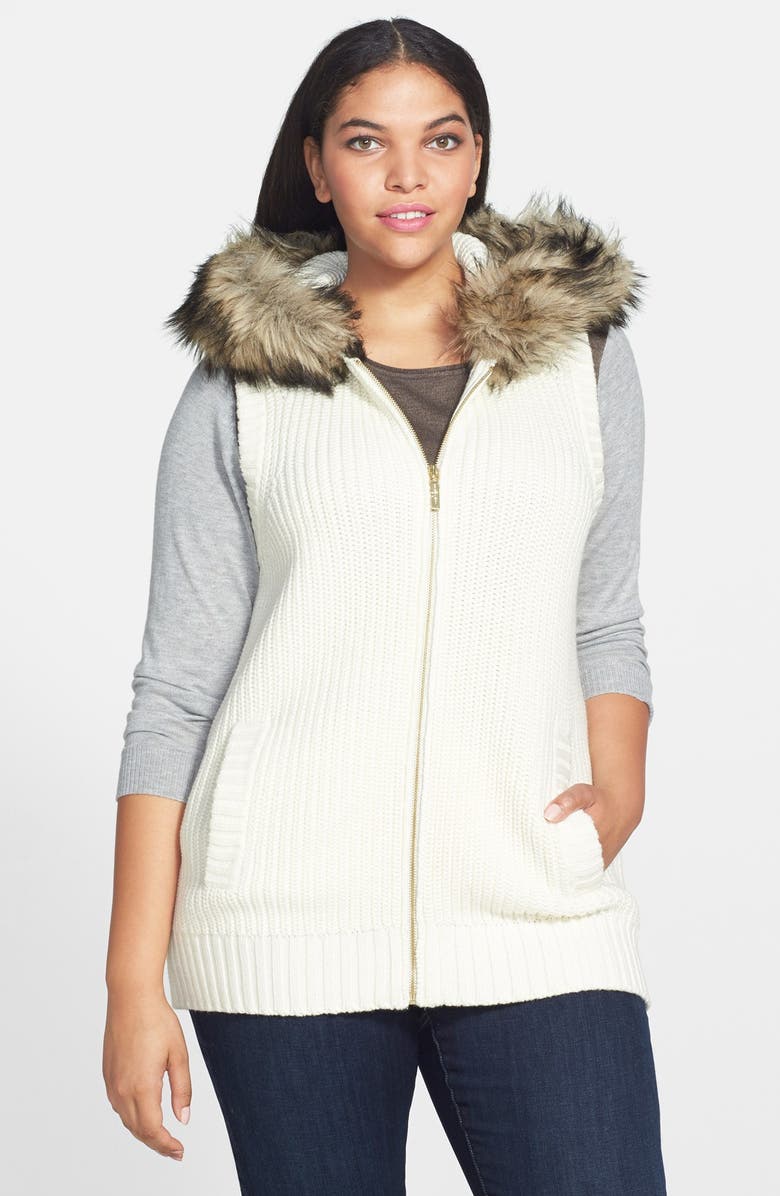 MICHAEL Michael Kors Faux Fur Trim Hooded Knit Vest (Plus Size) | Nordstrom