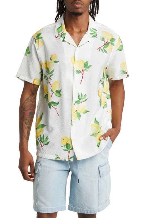 PacSun Lemon Short Sleeve Button-Up Camp Shirt in White