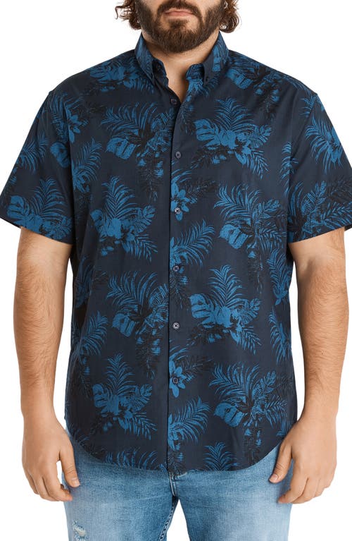 Johnny Bigg Luka Tropical Short Sleeve Cotton Button-Down Shirt in Ink