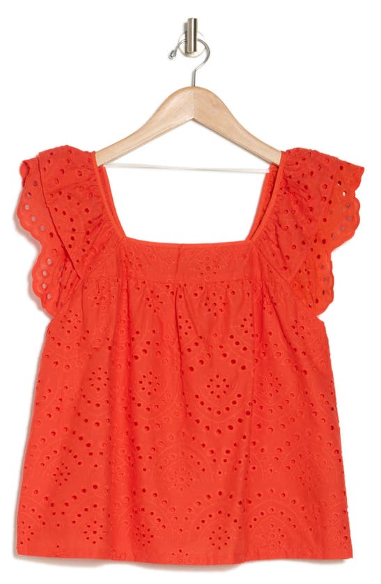 Sanctuary Solana Embroidered Eyelet Flutter Sleeve Top In Red