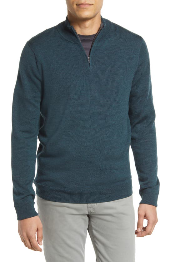 Nordstrom Washable Merino Quarter Zip Sweater In Teal Cyrus Melange
