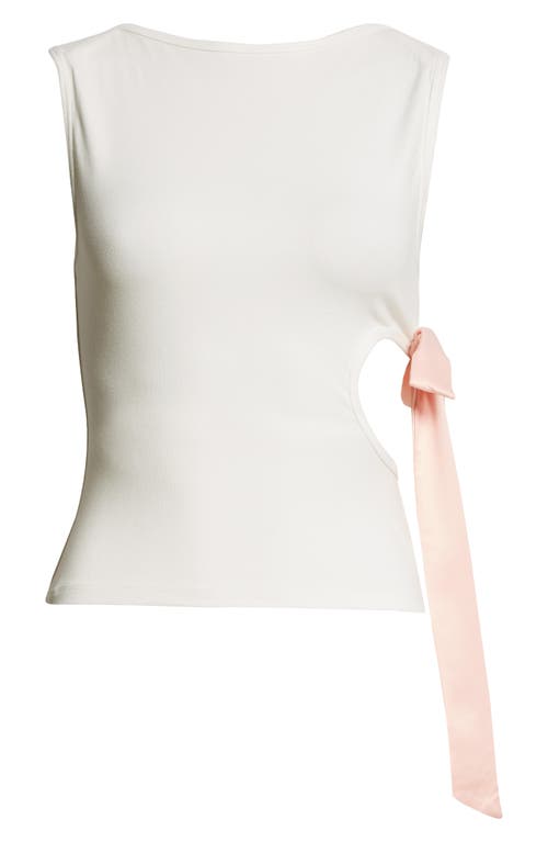 Shop Sandy Liang Conch Side Cutout Ribbon Detail Tank Top In Ivory