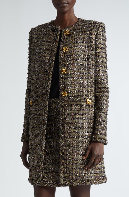 St John Eyelash Tweed Long Jacket In Cypress Multi
