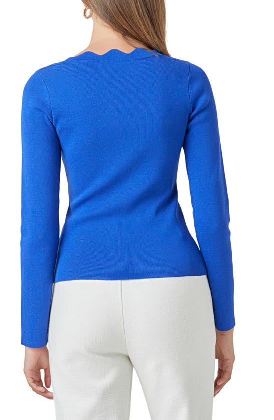 Shop Endless Rose Scallop Square Neck Sweater In Cobalt Blue