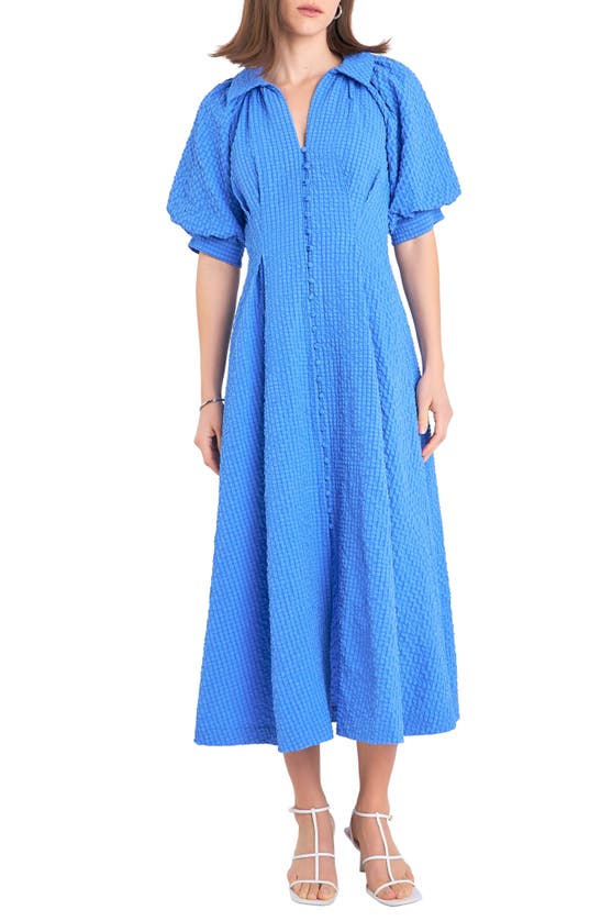 Shop English Factory Button Front Maxi Dress In Blue