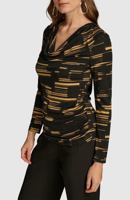 Shop Donna Karan New York Stripe Cowl Neck Top In Black/gold Multi