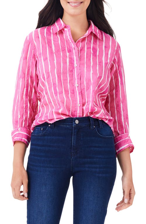 Shop Nic + Zoe Nic+zoe Watercolor Stripe Girlfriend Cotton Button-up Shirt In Pink Multi