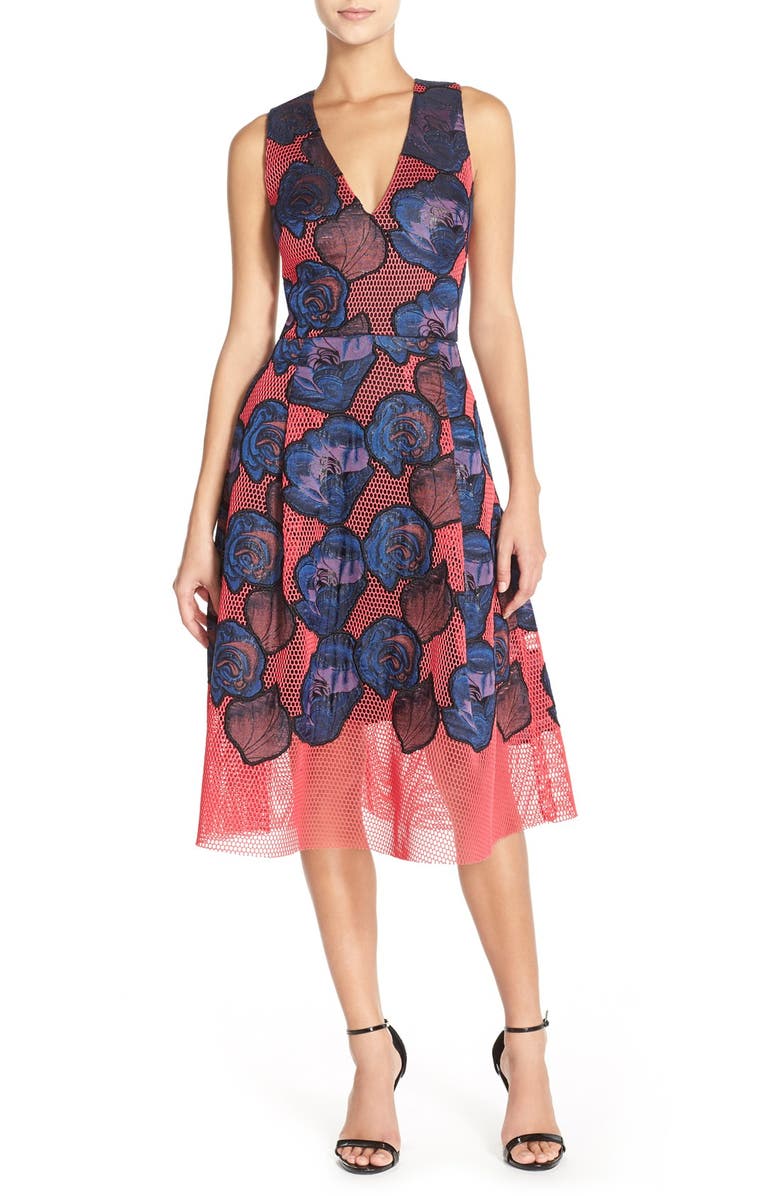 Sachin & Babi Noir Aki Floral Appliqué Mesh Midi Dress | Nordstrom