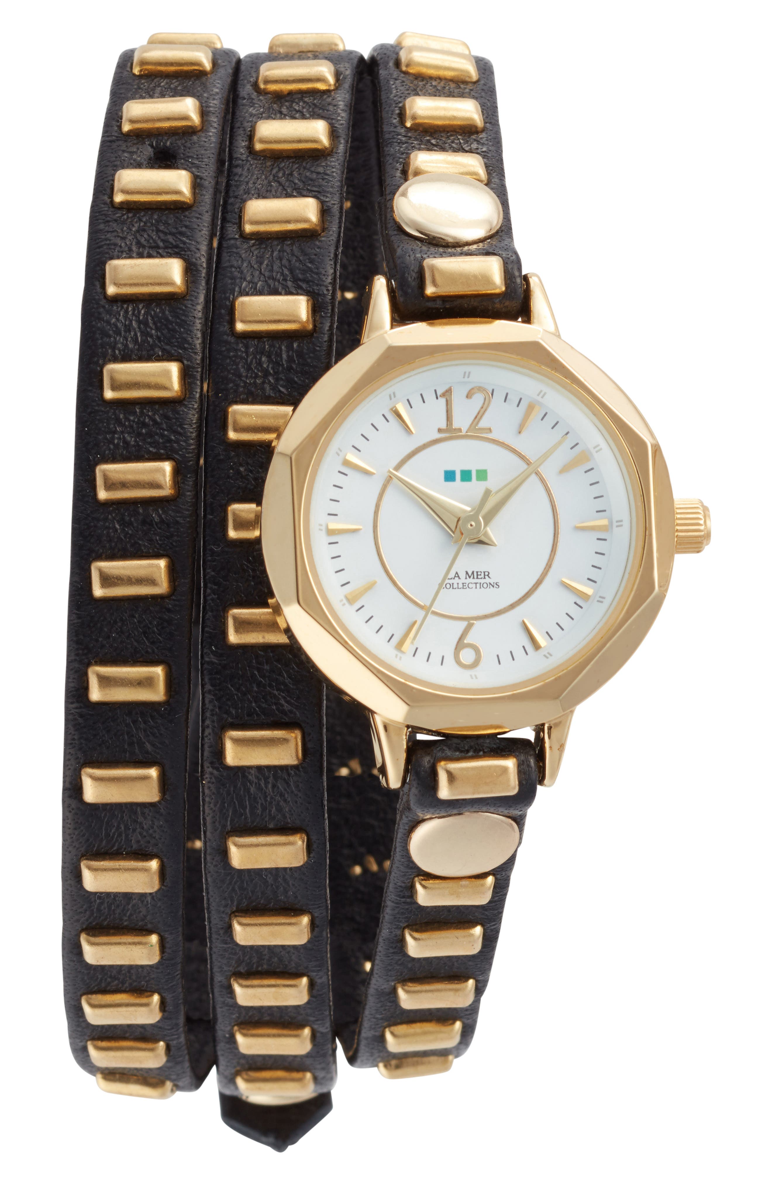 La Mer Collections Baguette Stud Leather Wrap Strap Watch, 35mm Nordstrom