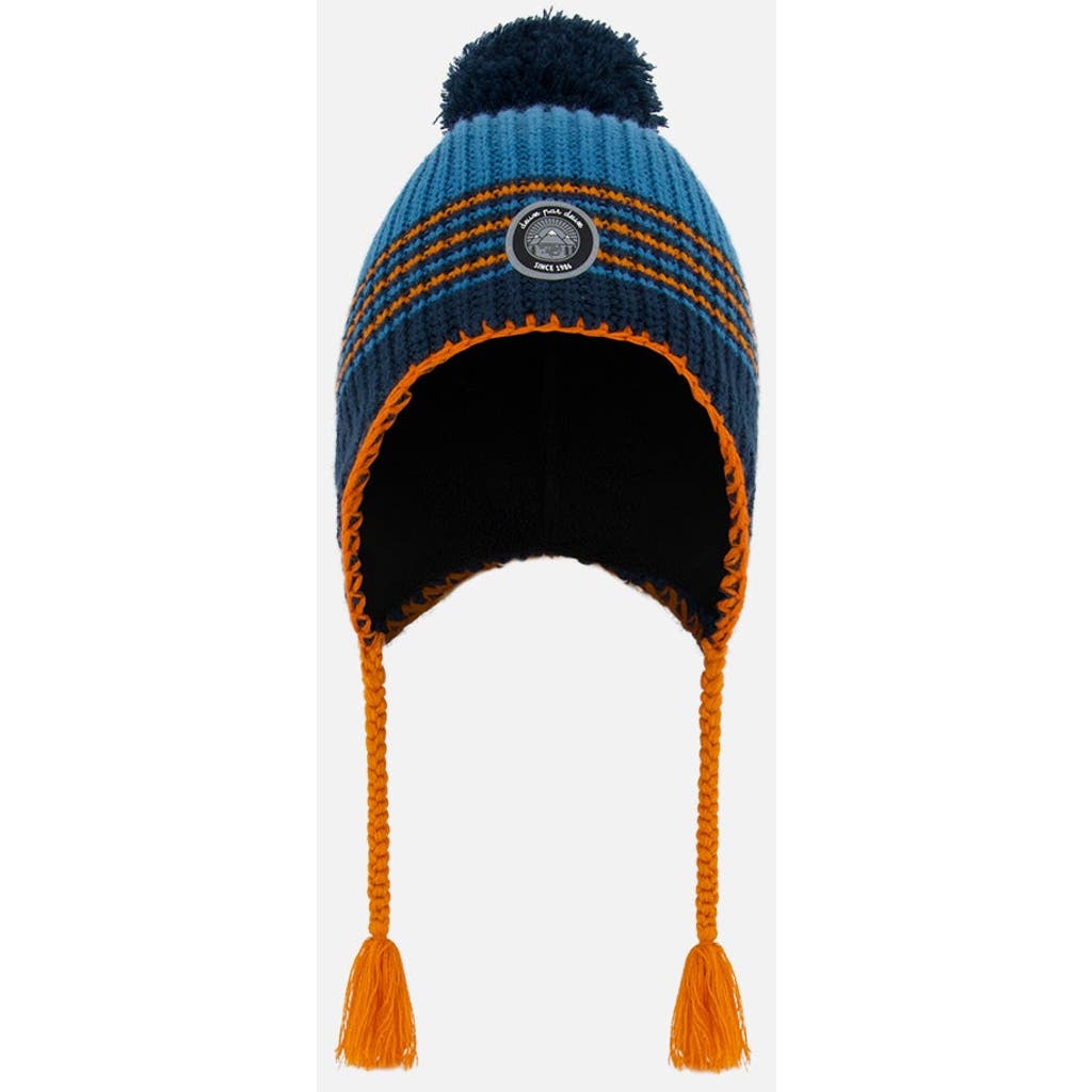 Deux Par Deux Baby Boy's Peruvian Knit Hat Blue And Orange In Stripes