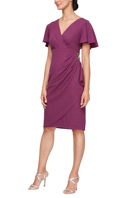 Shop Slny Sl Fashions  Surplice Neck Sheath Dress In Dark Berry