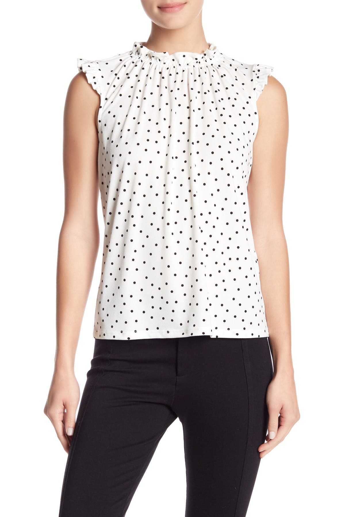 Adrianna Papell Ruffle Cap Sleeve Printed Blouse In Open White63
