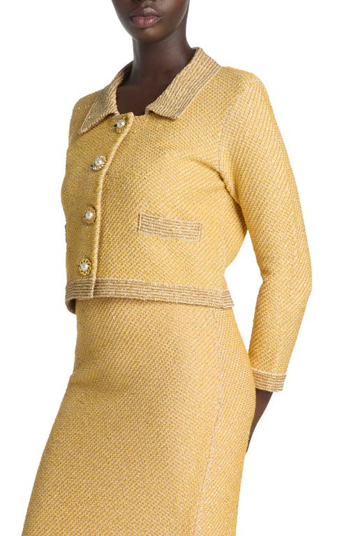 Shop St John St. John Evening Sequin Twill Knit Jacket In Golden Rod/light Khaki Multi