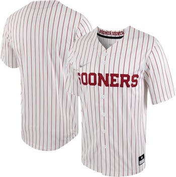 Men's Nike White/Crimson Oklahoma Sooners Pinstripe Replica Full-Button  Baseball Jersey