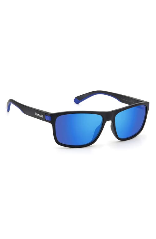 Shop Polaroid 58mm Polarized Rectangular Sunglasses In Matte Black Blue/blue