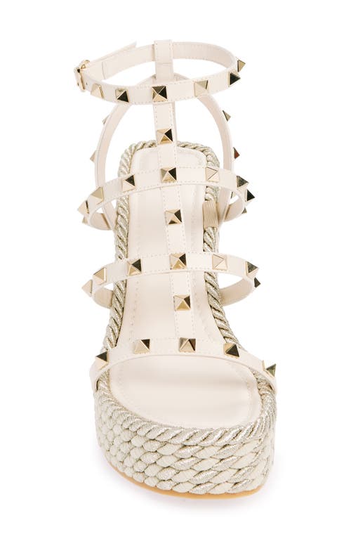 Shop Valentino Garavani Rockstud Torchon Wedge Sandal In Light Ivory
