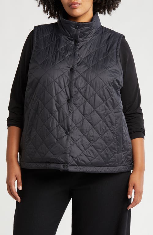 Eileen Fisher Reversible Quilted Stand-collar Vest In Black