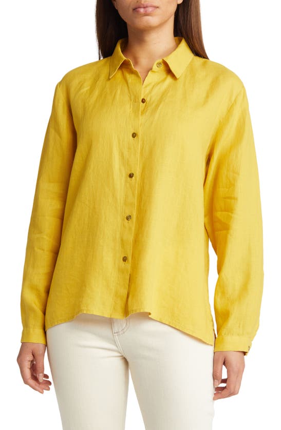 Eileen Fisher Classic Collar Easy Linen Button-up Shirt In Lemon Drop