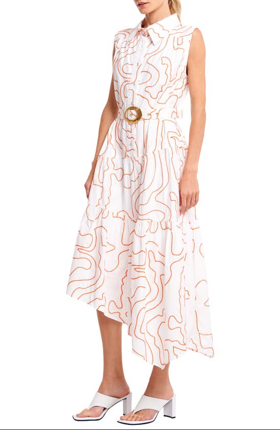 Shop Ciebon Colleen Embroidered Belted Midi Shirtdress In White