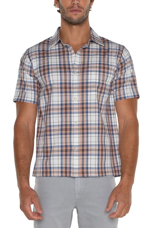 Liverpool Los Angeles Plaid Short Sleeve Button-Up Shirt White Peach Multi at Nordstrom,