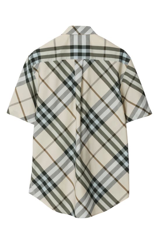 Shop Burberry Check Short Sleeve Cotton Button-up Shirt In Alabaster Ip Check