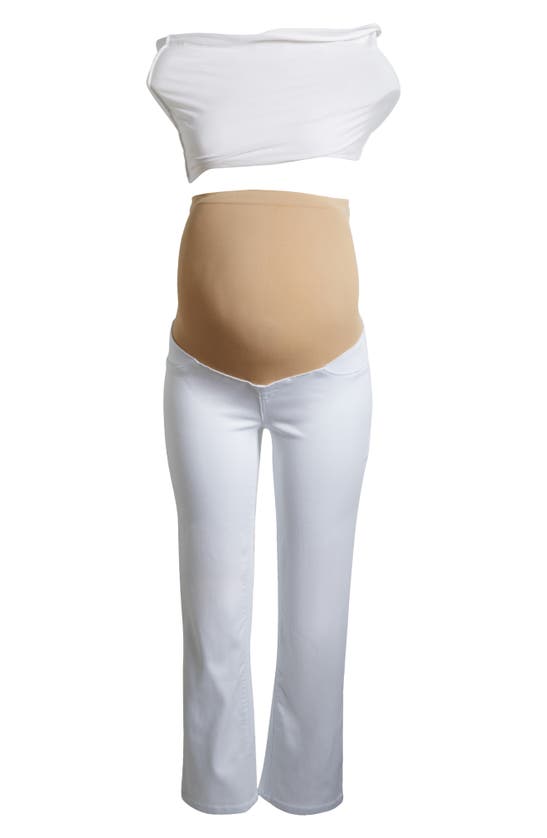 1822 Denim Better Butter Over The Bump Ankle Straight Leg Maternity Jeans In White