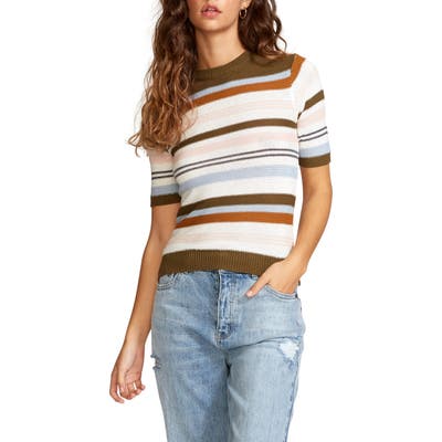 Rvca Nora Short Sleeve Stripe Sweater, Green