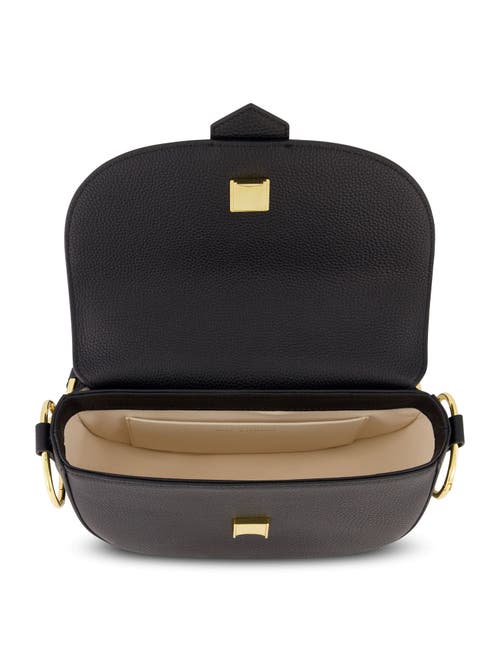 Mac Duggal Gold Plated Hardware Grain Leather Saddle Bag In Black