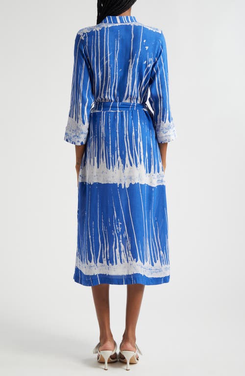 Shop Busayo Kola Tie Belt Three-quarter Sleeve Shirtdress In Blue Multi