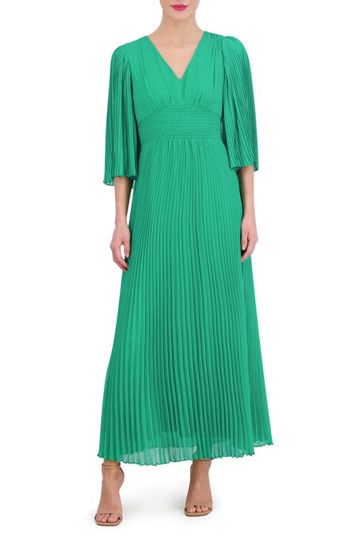 Pleated Chiffon Maxi Dress in Green