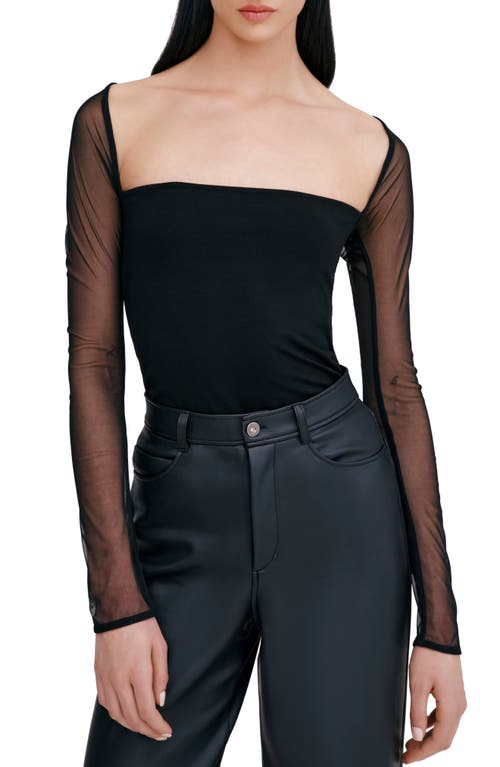 Shop Marcella Lucia Long Sleeve Mesh & Jersey Top In Black