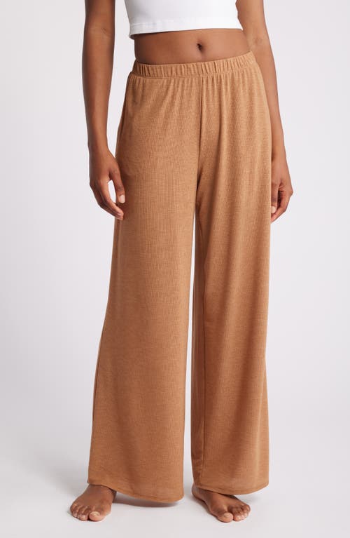 Shop Open Edit Dreamy Rib Wide Leg Pajama Pants In Tan Thrush Heather