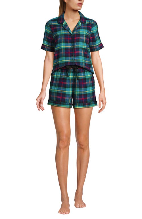 Lands' End Drapey Flannel 2 Piece Pajama Set In Green/navy/heritage Red Plaid