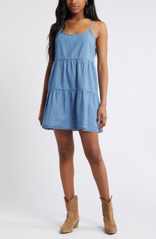 Tiered Cotton Mini Sundress in Light Wash