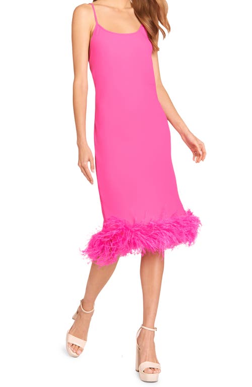 Amanda Uprichard Marianna Feather Hem Cocktail Dress in Hot Pink Light