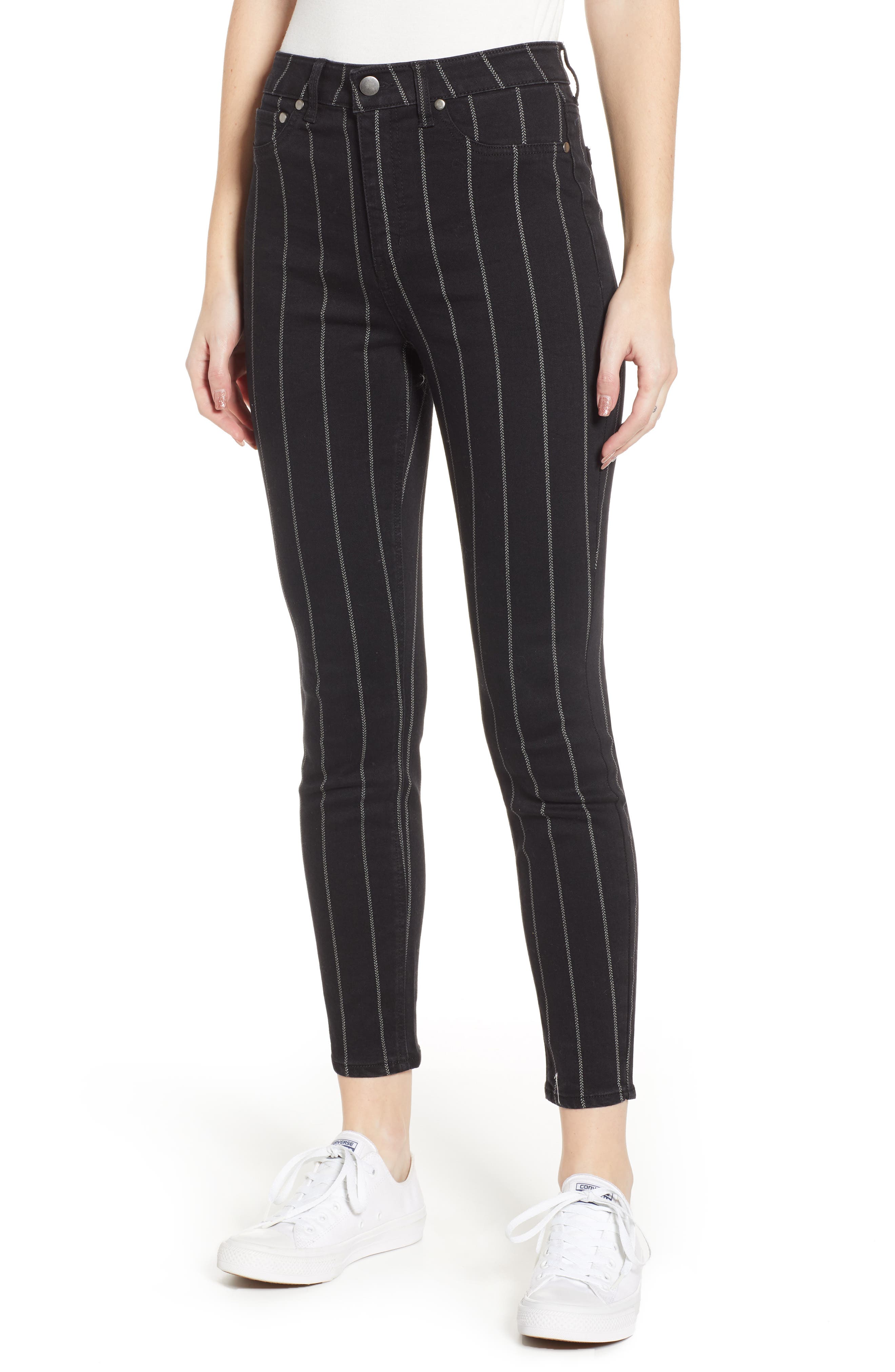 striped black jeans