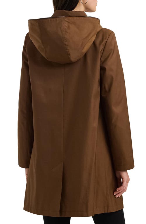 Shop Lauren Ralph Lauren Cotton Blend Coat With Removable Hood In Dark Terracotta