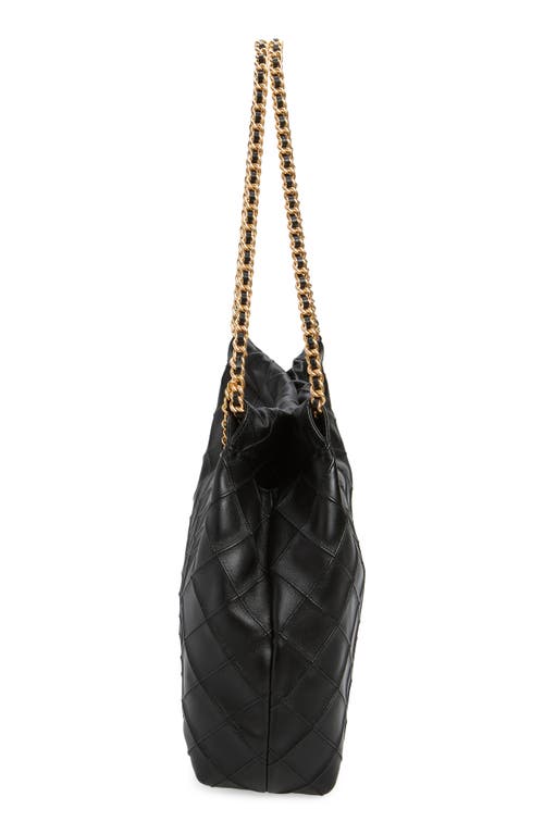 Shop Tory Burch Fleming Quilted Leather Hobo Bag In Black