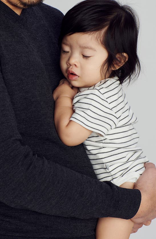 Mori Stripe Short Sleeve Bodysuit In Gray Stripe