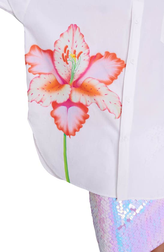 Shop Maje Placed Floral Cotton Button-up Shirt In White